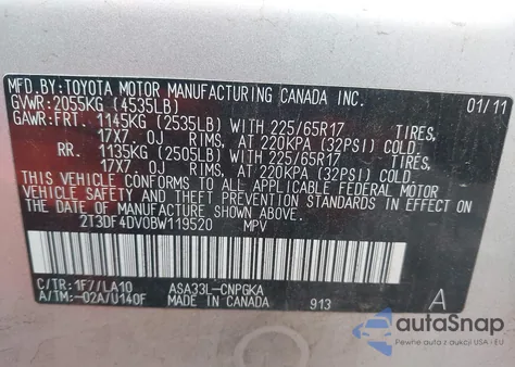 2011 Toyota Rav4 Limited из США, поврежденный, VIN 2T3DF4DV0BW119520